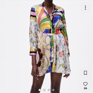 Zara Zodiac Print Mini Shirt Dress Silky